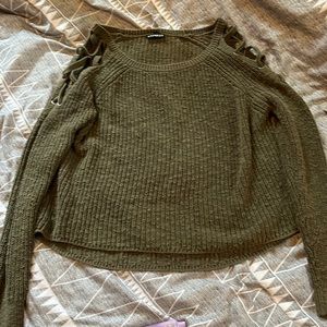 Express, Green Knitted Sweater, Laced Shoulders